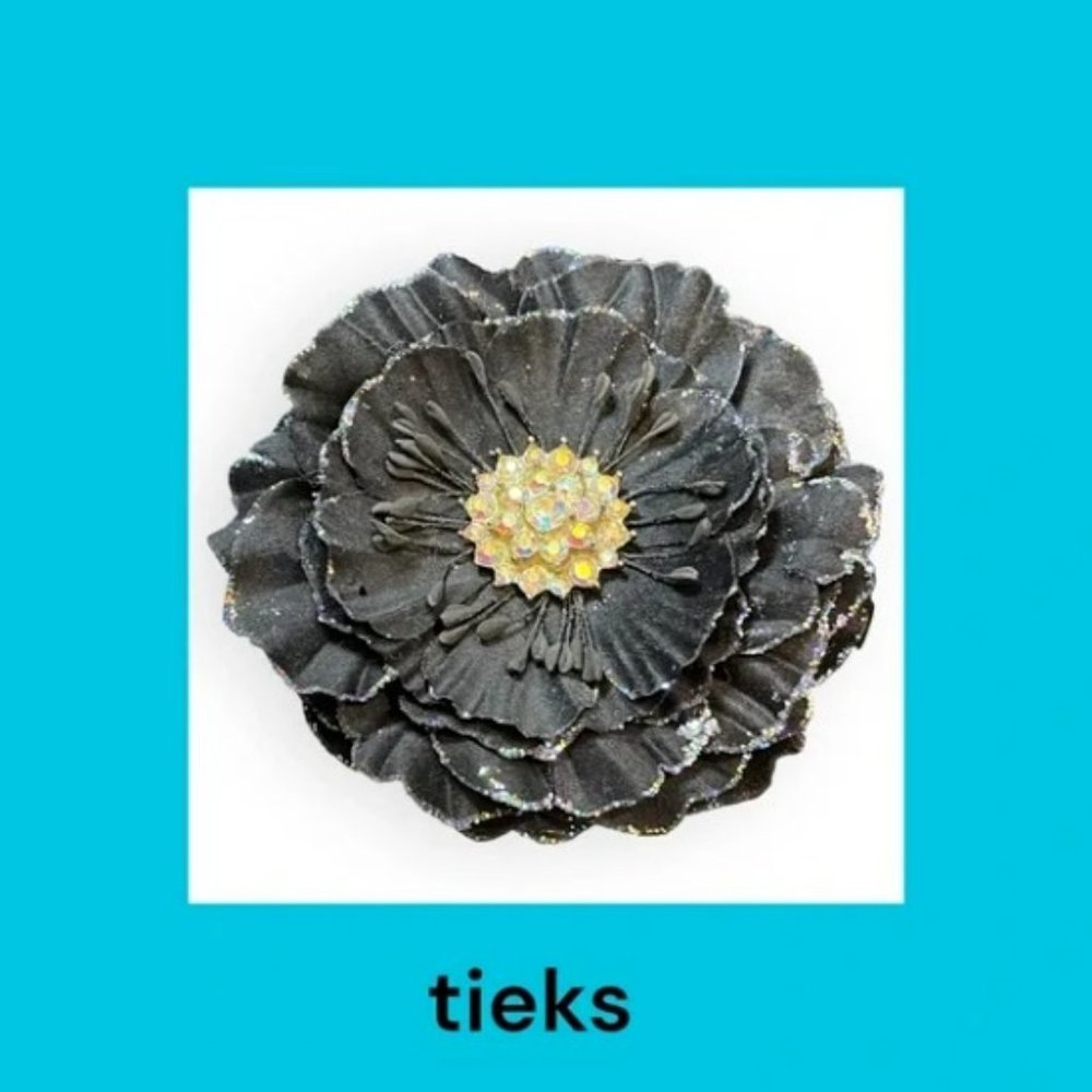 Tieks Flower Black Box Topper with Faux Rhinestones in Center TB-A-524